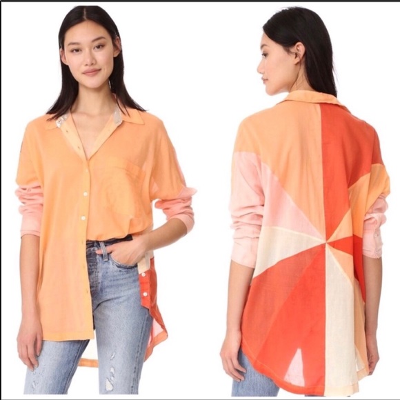 Free People Tops - Free People Rainbow Rays Coral Button Down Top